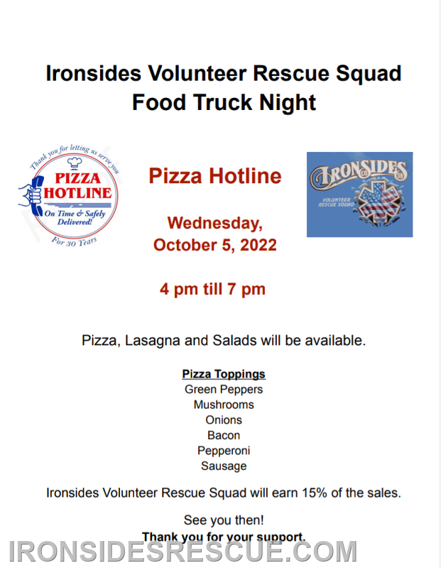 October Pizza Hotline Trailer - Ironsides Volunteer Rescue Squad